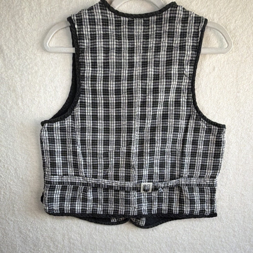 Karen Scott Plaid Button Sleeveless Vest Black White Dark Academia Goth Indie M - Picture 3 of 7